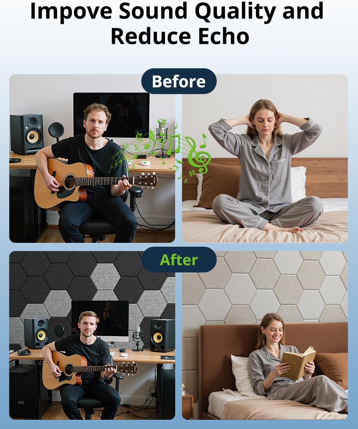 12 Pack Acoustic Panels Sound Absorbing, Self Adhesive Sound Proof Panels, Hexagon High Density Sound Deadening Panels, 12"X10"X0.4" Wall Decor for Bedroom,Home,Studio,Office(Beige)