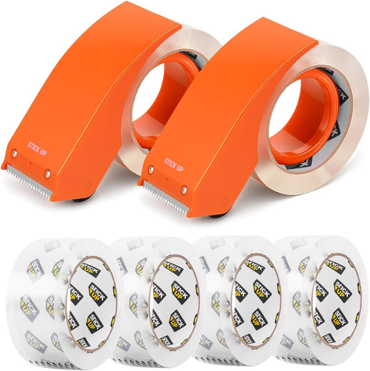 STICK UP 6 Rolls Packing Tape with 2 Dispensers, 390 Yds Total, 1.88 inch x 65 Yds Heavy Duty Shipping Tape, Strong Adhesive Clear Packaging Tape for Moving, Shipping and Mailing Supplies