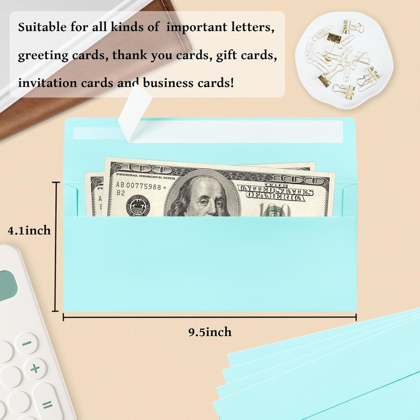 50 Pack #10 Business Envelopes, Light Blue Standard Envelopes Self Seal, Letter Size Business Mailing Envelopes for Checks Letters Invoices Statements Birthday Graduation Wedding, 4 1/8 x 9 1/2 Inch