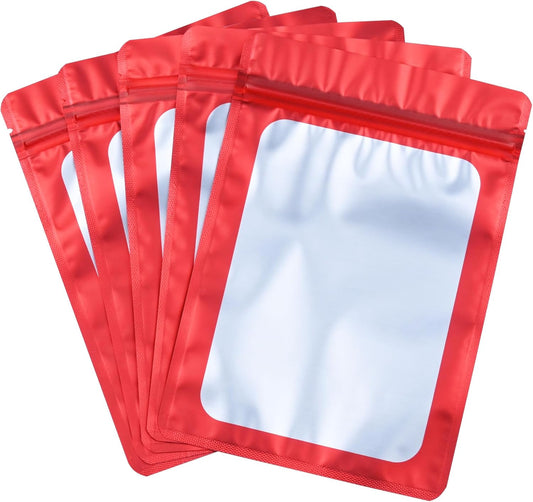 Resealable Mylar Pouch Bag Great for Office Home Party Favor Food Storage (100PCS, Red Color, 5.5 x 8 inch)