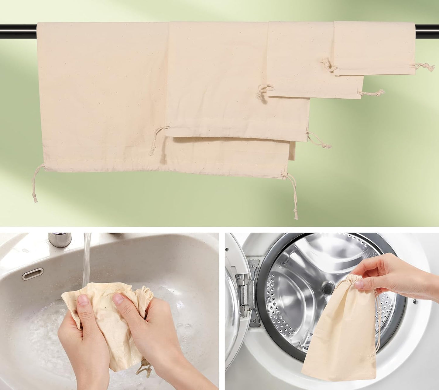 10PCS Cotton Storage Bags with Drawstrings, X-Large 14x17inch Multipurpose Canvas Fabric Bread Bags, Reusable Muslin Bulk Flour Sack Bags, Natural Potato Onion Storage Bags, Cloth Shoe Bags