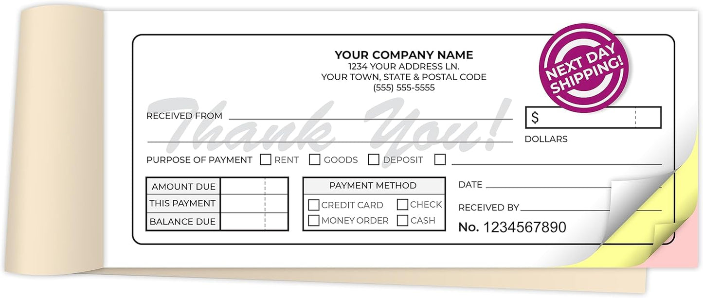 Custom 2.83" x 7" Carbonless NCR Books in 3-Part Triplicate Invoices, Receipts, Work Orders, Sales Orders, Purchase Orders, Estimates, Quote Forms with Your Company/Business Name (99 Sets)