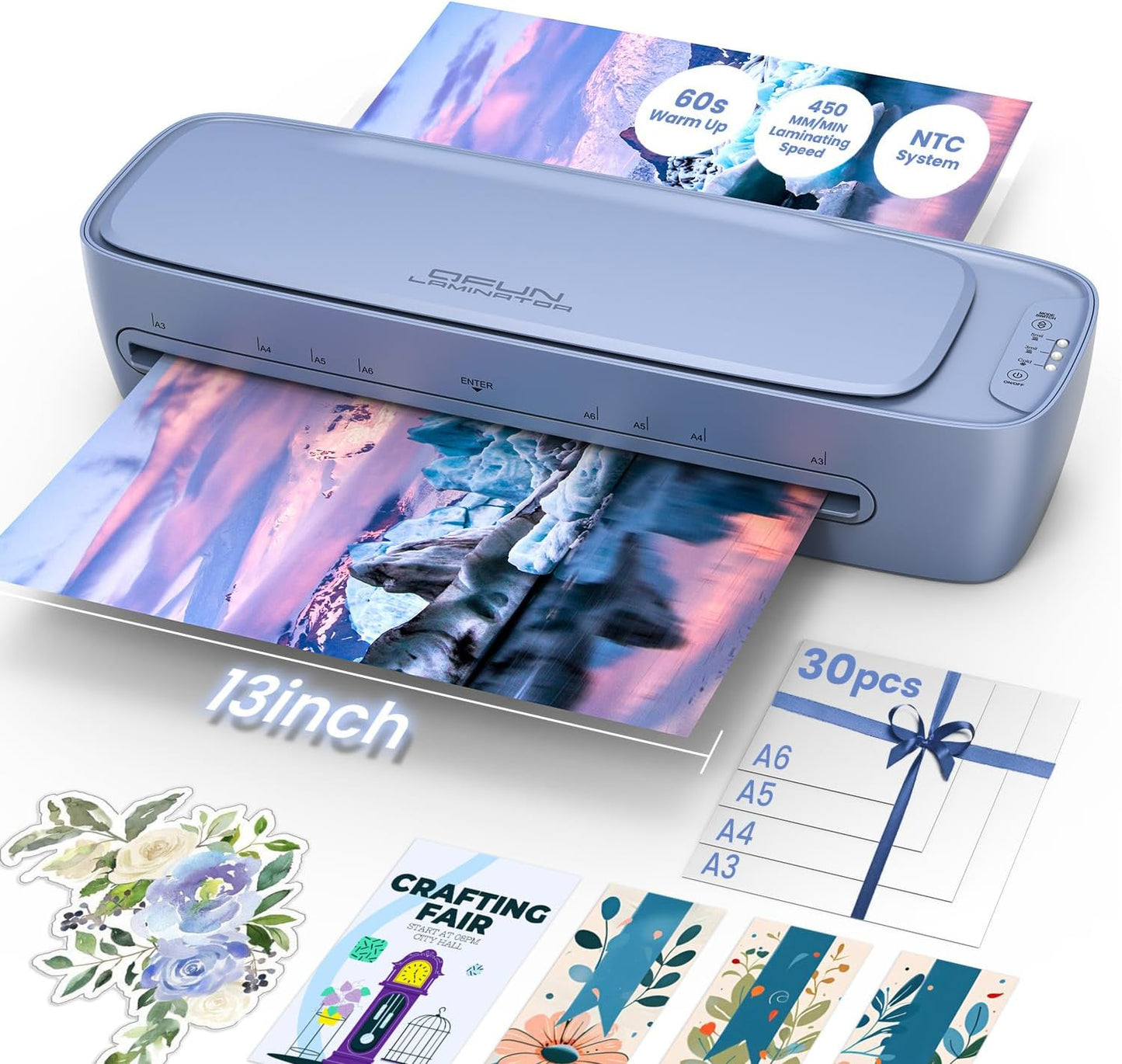 13 Inch Laminator Machine 11x17 with Laminating Sheets Personal Laminator for Teachers, 60S Warm Up Cold Thermal Lamination Machine for Home Office, A3 Laminating Machine Portable Paper Laminate Kit