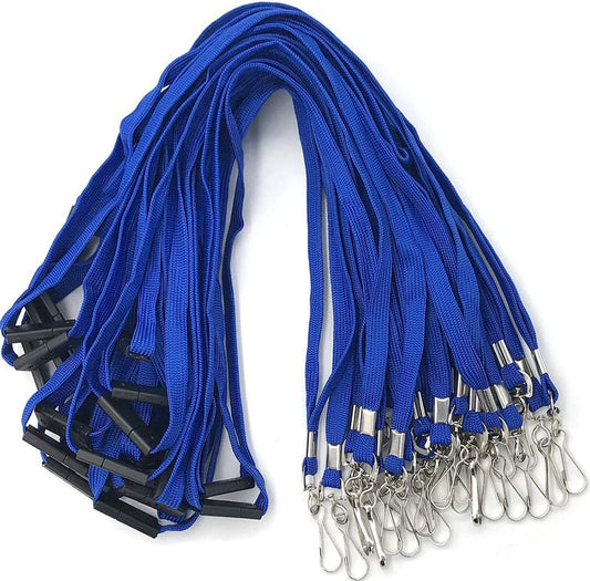 Bird Fiy Lanyards Safety Blue Lanyards Neck Flat Premium Breakaway Badge Lanyard with J-Hook for ID Nametag Badge Holder (Blue, 50 PCS)