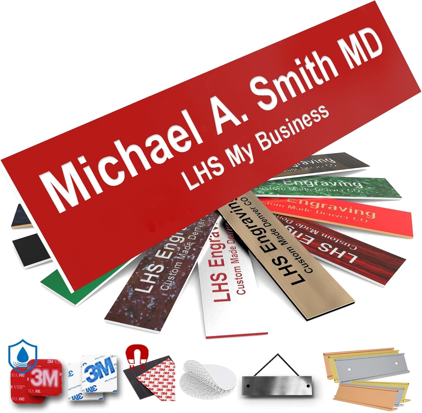 Engraved Door Signs for Office Personalized Red Plastic Door Plaque White Letters - Made in USA 2x12 B7