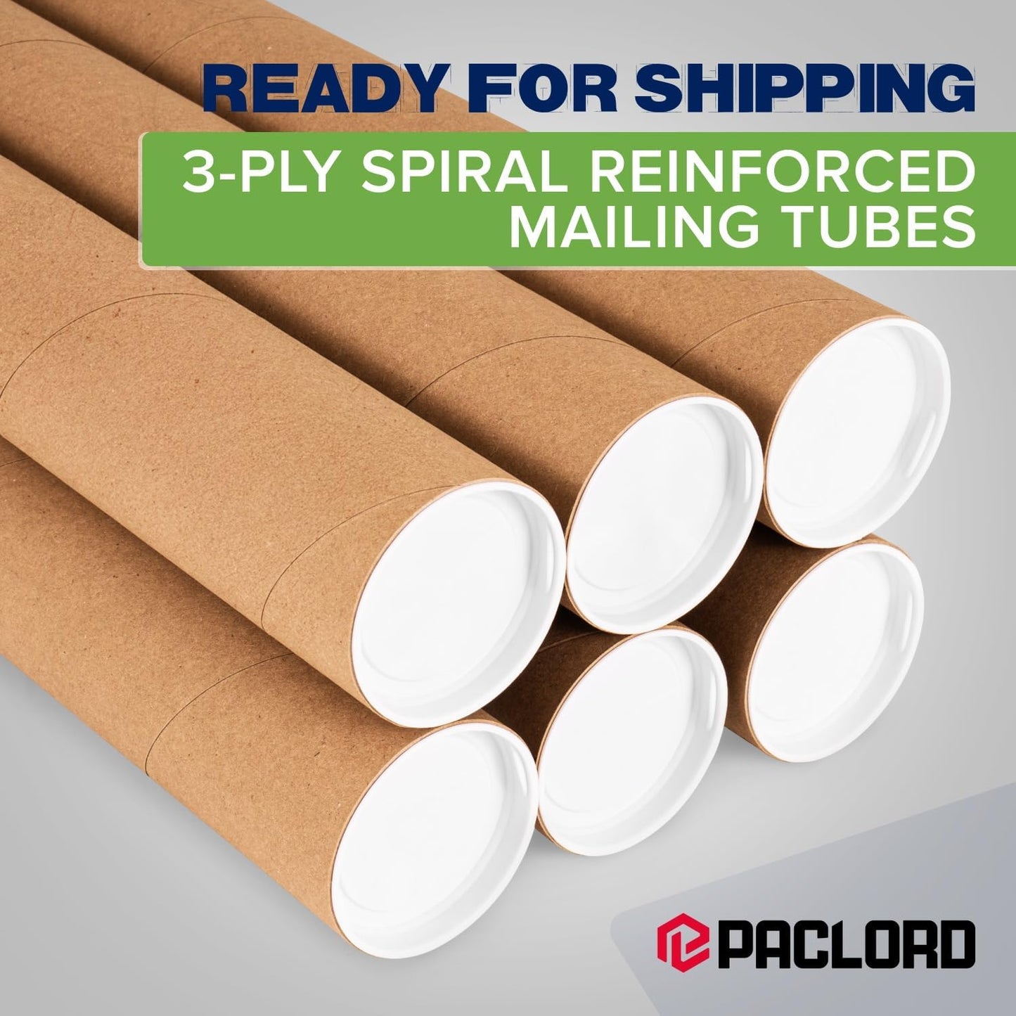 3" x 72" Reinforced Kraft Paper Mailing Tube, Pack of 2 Tubes with 4 Caps – Secure USPS Approved Poster Tube – Cardboard Tube for Shipping and Storing Posters, Prints, Artwork, or Documents