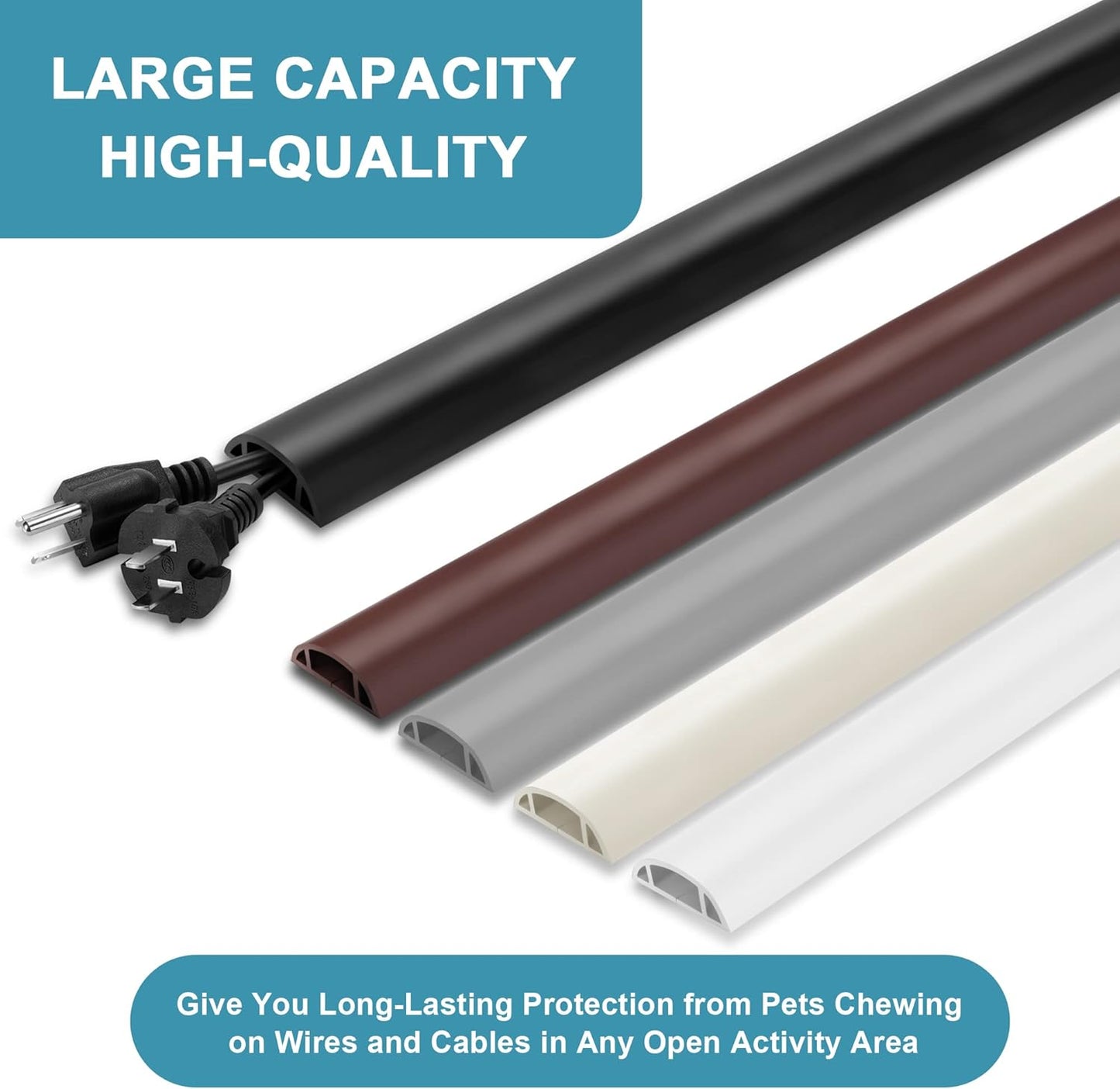 8.5FT Black Cord Cover Floor, Cord Protector, Floor Extension Cable Cover, Soft PVC Wire Covers - Cord Cavity: 0.7" (W) x 0.4" (H)