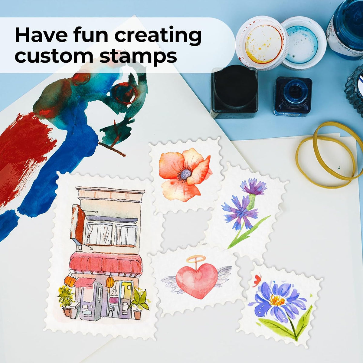 Funto Blank Watercolor Paper Postcards, 100% Cotton, 28 Cards+2 Watercolor Stamps, 4x6, 140lb/300gsm, Acid-Free Heavyweight for Thanks