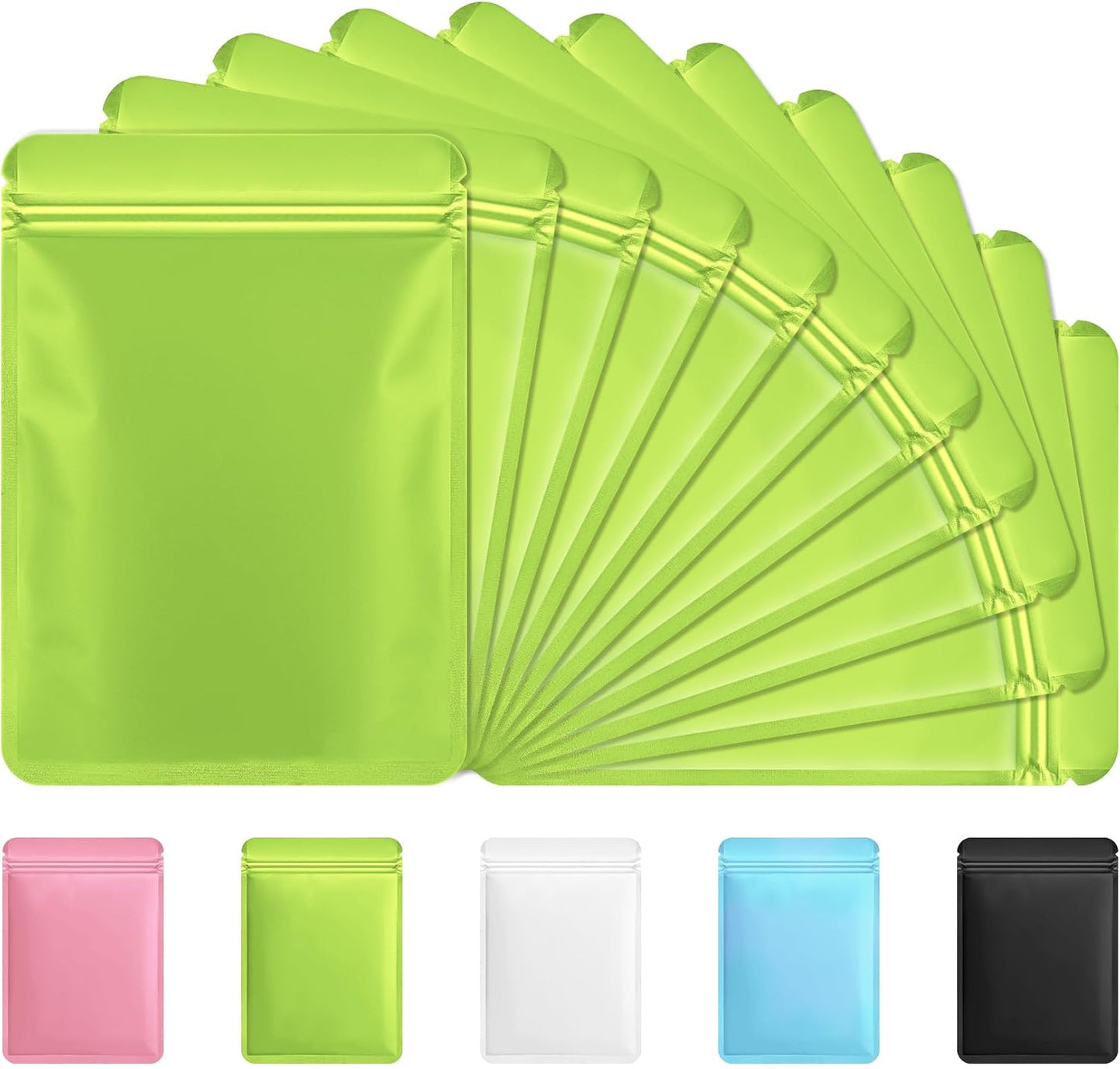 Funfery 100 Pack Green Mylar Packaging Bags Resealable Bags Double Sided Color Odor Proof Pouch Baggies Smell Proof Foil Bag for Food Storage,Small Business(Green,4x6inch)