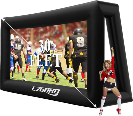 30FT Inflatable Projector Movie Screen for Outdoor, One-Piece Design Front/Rear Projection Mega Theater Outdoor Portable Blow Up Projector Screen with Air Blower for Family Movie Nights