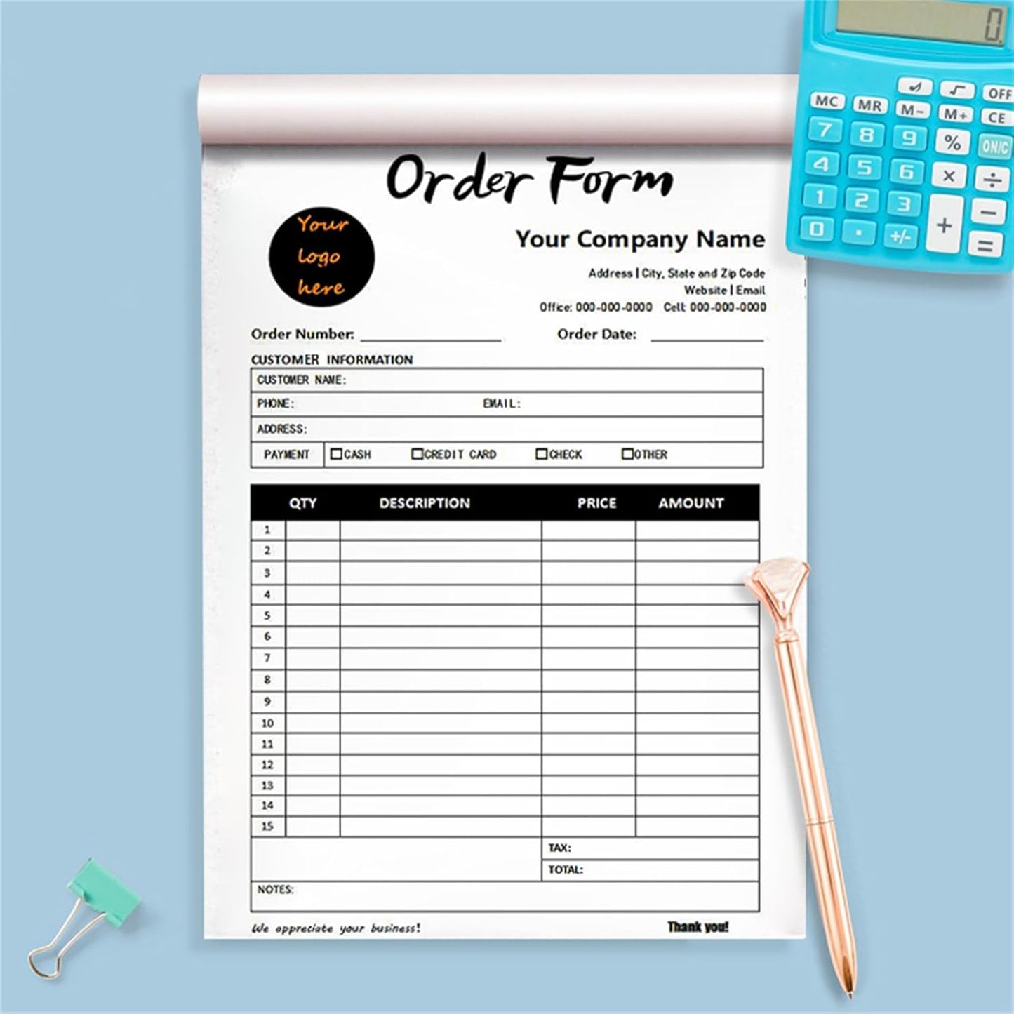 Custom Invoice Book in 3-Part /2-Part Receipt Book with Carbon Copies Personalized Carbonless Service Invoice Form Books Sales Order Book with Company Name Logo Address,B-Order Form Book with Logo