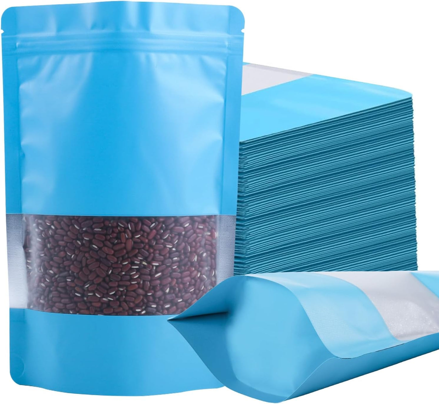 100 Pack Smell Proof Bags, Resealable Blue Mylar Bags with Matte Window, Foil Pouch Stand Up Sealable Bags for Packaging, 5.51 × 7.87 Inch