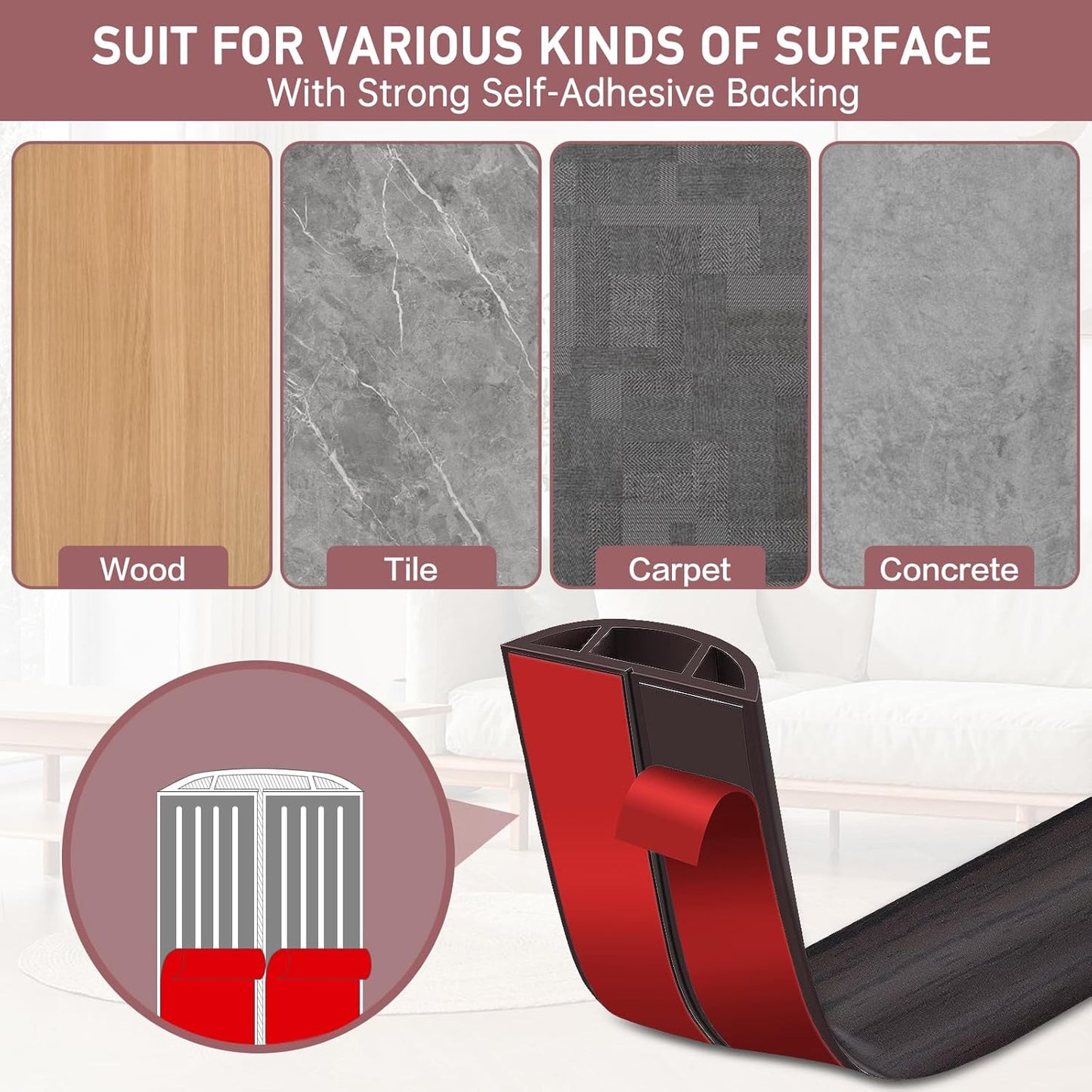 Floor Cord Cover Self Adhesive Cord Hider Floor Extension Cord Covers for Floor Power Cord Protector Cable Management Prevent Cable Trips Cable Cavity 0.51" W x 0.31" H (Dark Walnut, 20Ft)
