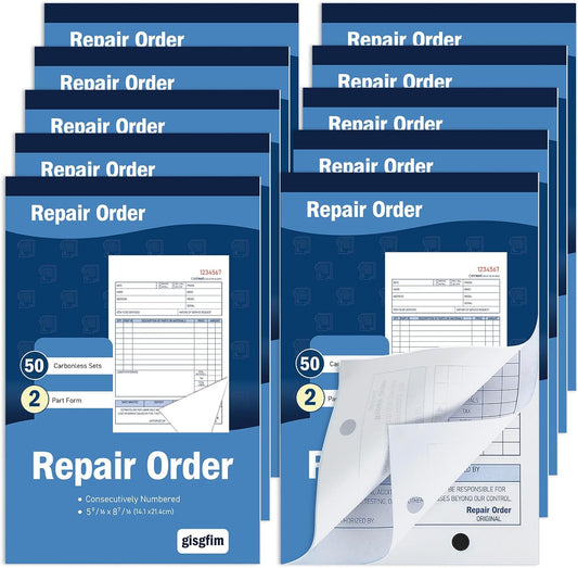 gisgfim 10 Pad Repair Order Book 2 Part Carbonless Receipt Books Consecutively Numbered with Claim Check Stub Invoice Receipt Book Work Order Form Receipt Book Order for Small Business 50 Set per Pads