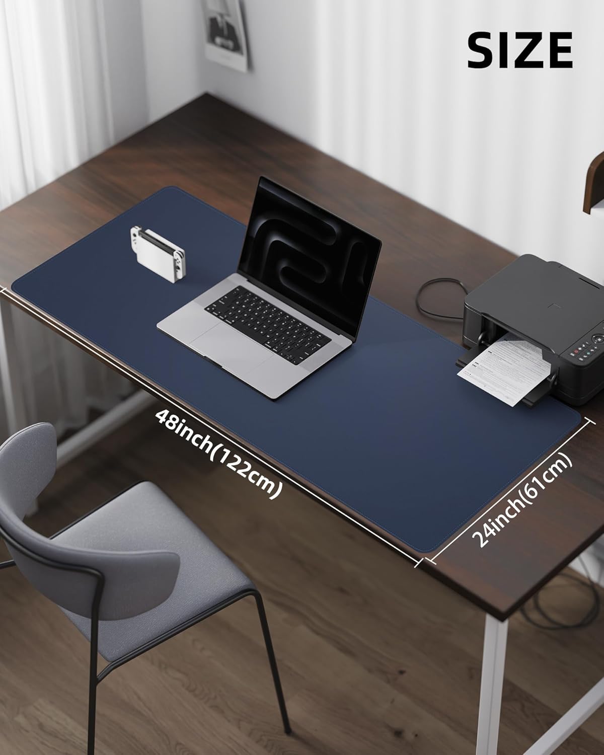 Leather Desk Pad Protector - 48 x 24" Computer Mat, Large Mouse Pad, Non-Slip, Waterproof PU Leather Blotter, Desk Cover for Office and Home (Midnight Blue)