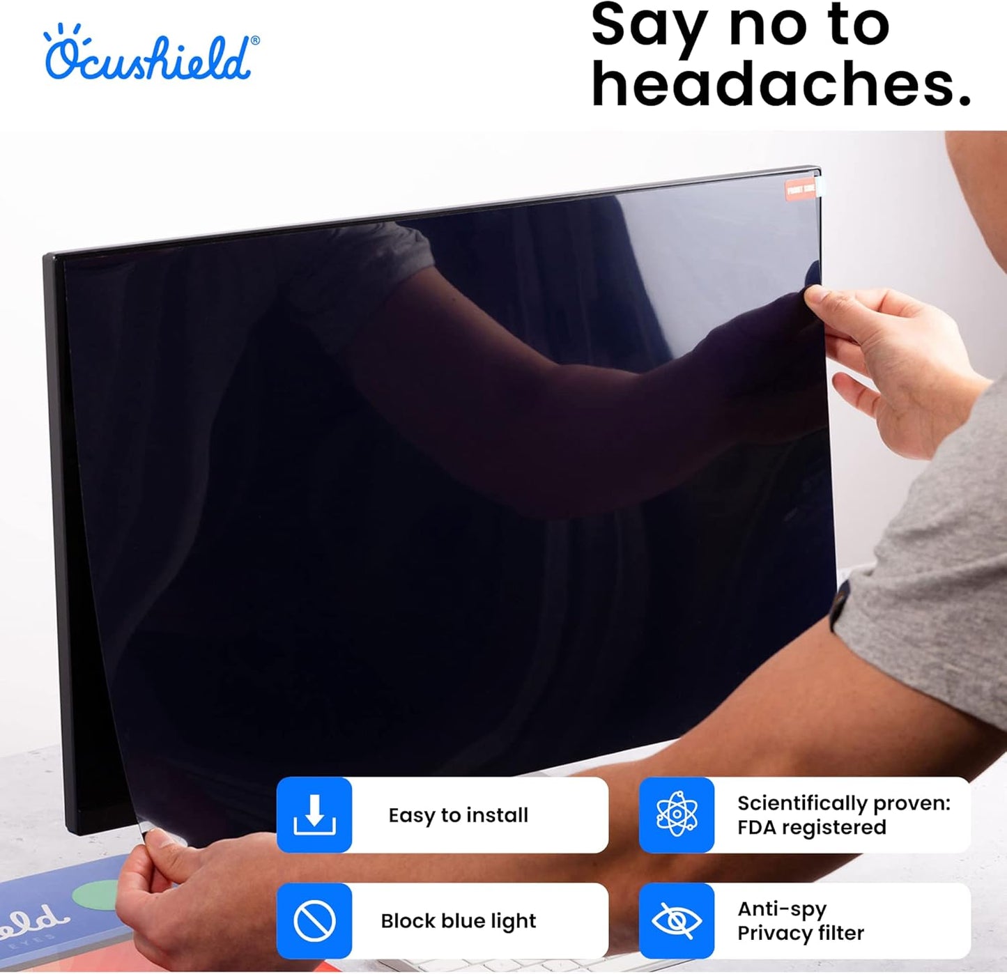 Ocushield 24” (16:10) Premium Anti Blue Light Screen Protector with Privacy Filter for Laptops and Computer Monitors - Anti-Glare - Easy Install - Anti-Fatigue (519 x 325 mm)