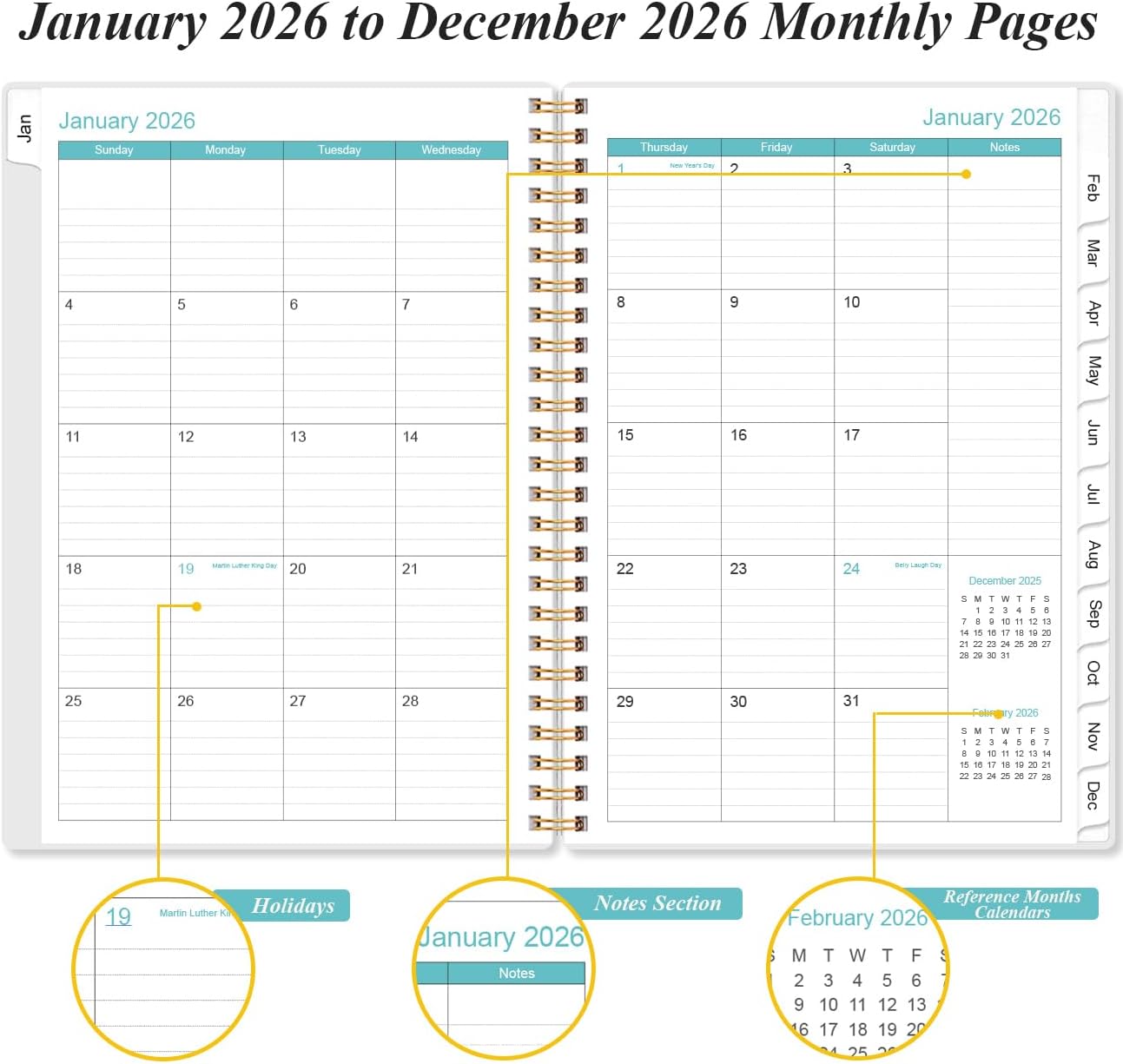 2026 Planner - A5 Weekly & Monthly Planners Spiral Bound, January 2026 - December 2026, 2026 Planner with Flexible Cover, Tabs, Inner Pocket, 6.4" x 8.5", Black