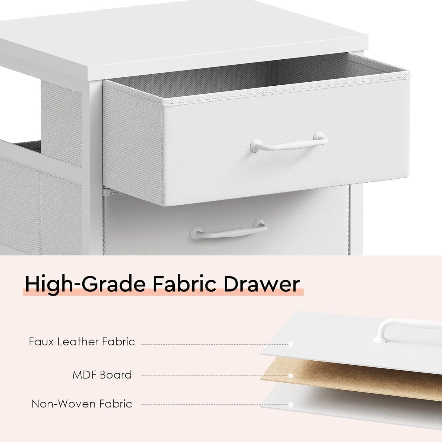 3 Drawer Mobile File Cabinet with Wheels Fabric Vertical Filing Cabinet fits A4 or Letter Size for Home Office,White