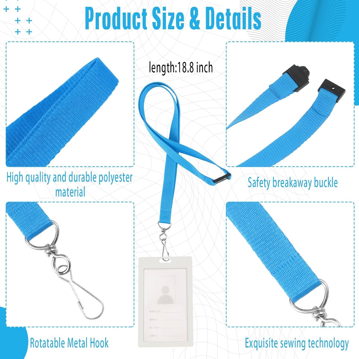 Patelai 60 Pcs Breakaway Lanyards with J Hook Bulk Flat for ID Badges Neck Badge Lanyards Card Nametag Holder Neck Straps (Light Blue)