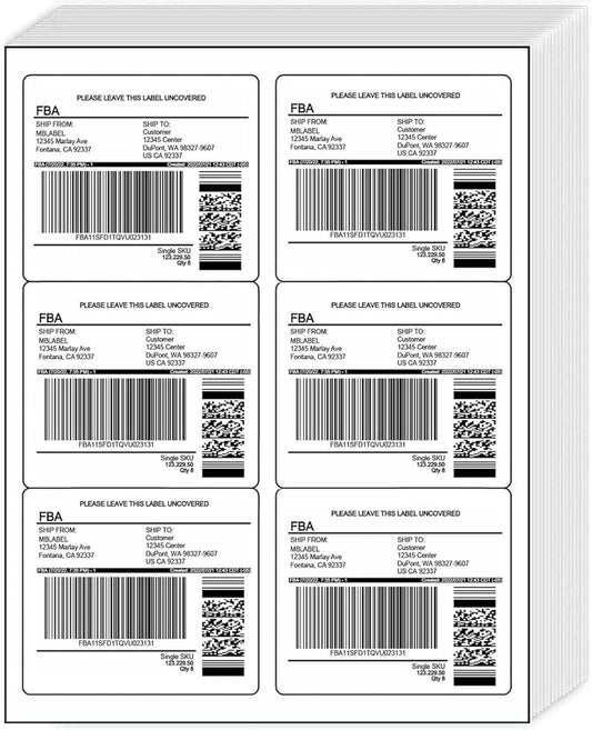 6-Up White Permanent Self Adhesive Shipping Labels 3 1/3” x 4” Printable Stickers for Laser & Inkjet Printers - 2000 Sheets - 12000 Count Labels