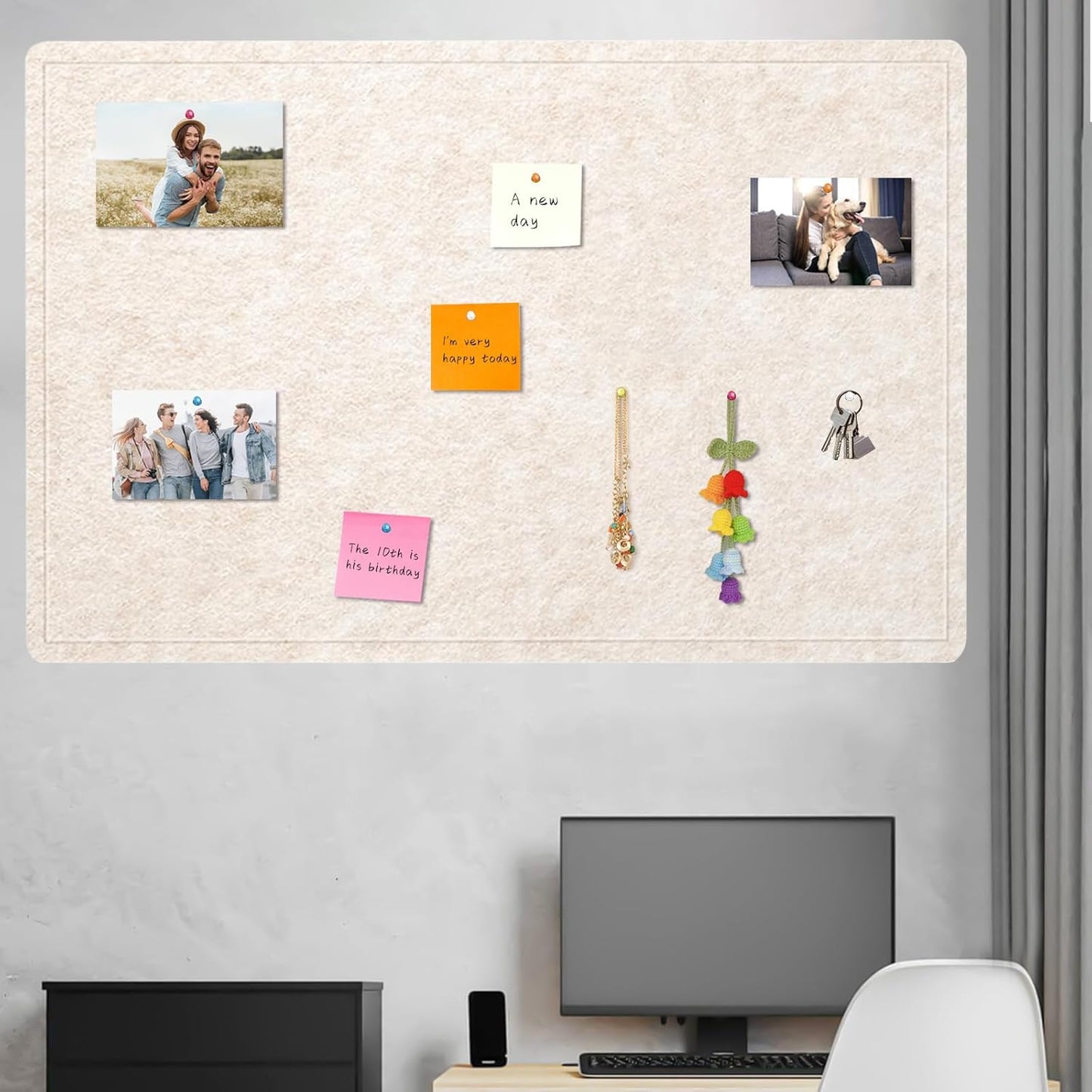 Large Cork Bulletin Board - 60 X 36 Inches With 30 Pushpins, 5' x 3' Pin Board for Walls, Self-Adhesive Felt Vision Board, Foldable Photo Board - Oatmeal