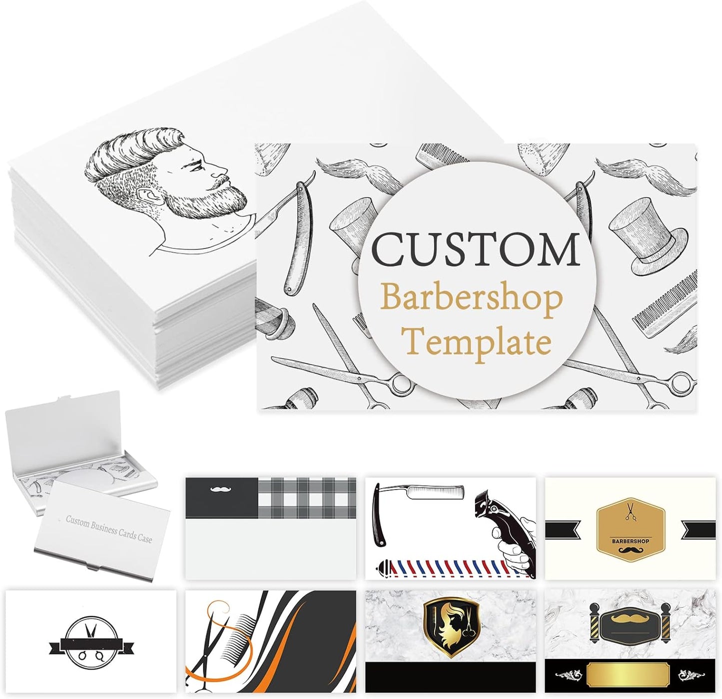 Custom Business Cards with Logo Personalized Double Side Printable Customize Business Cards 1000 500 200 100 for Small Business Women Men-Barber Service