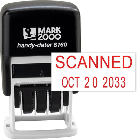 Mark 2000 Self-Inking Rubber Date Office Stamp with Scanned Phrase & Date - Red Ink (Handy-Dater S160), 12-Year Band