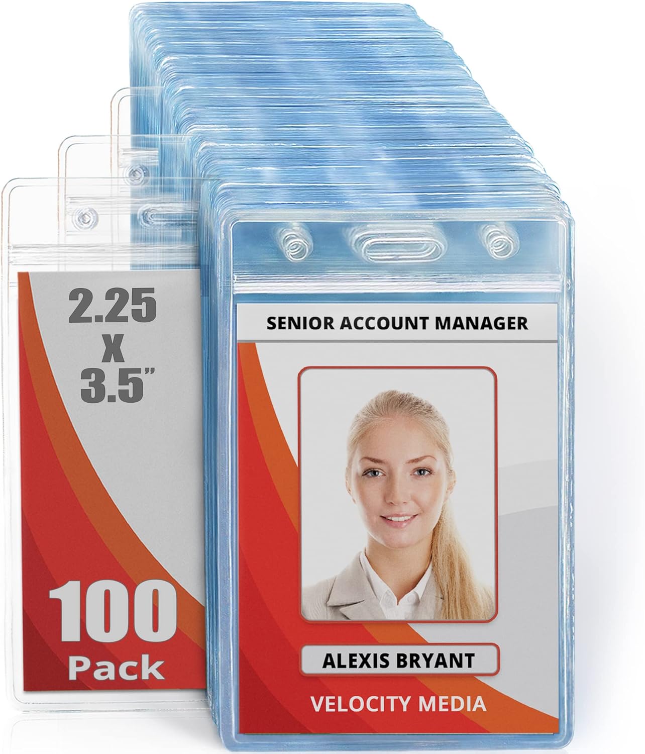 Mifflin-USA Plastic Waterproof ID Badge Holders (Clear, 2.25x3.5 Inch, 100 Pack), Vertical Hanging Name Card Holder with Zipper, Resealable Bulk Nametag Holders