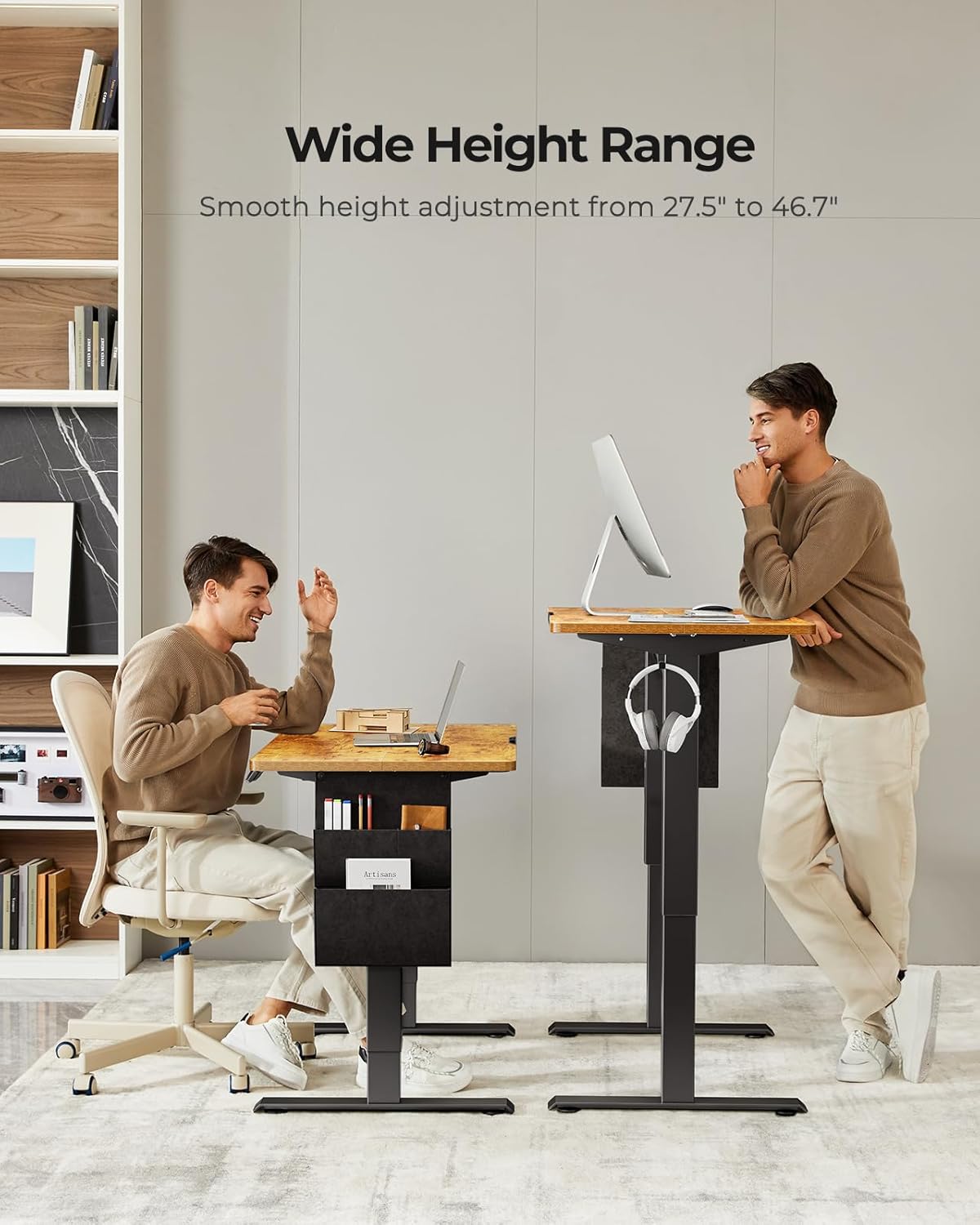 Marsail Standing Desk Adjustable Height Home Office Desk,‎63x24 Inch Electric Standing Desk with Storage Bag,Headphone Hook for Computer Workstations