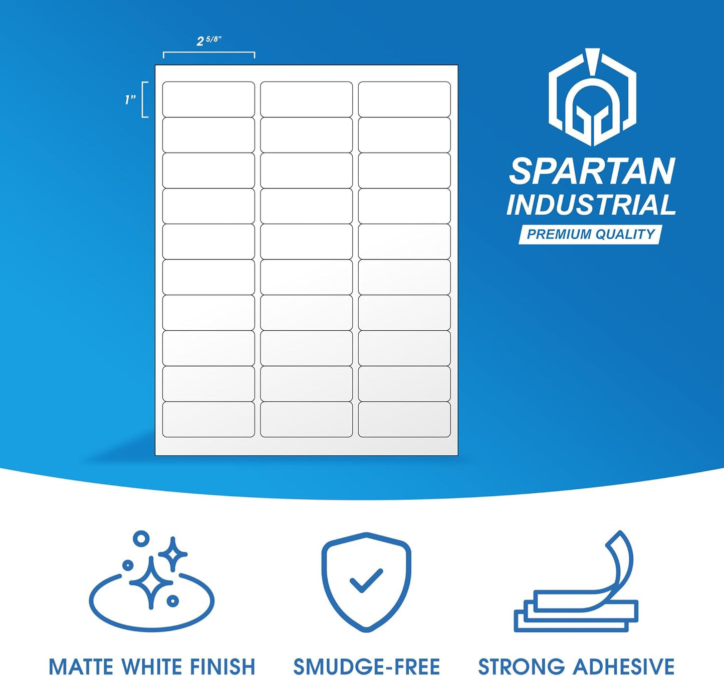2 5/8" X 1" Matte White Address Labels Compatible with Inkjet and Laser Printers - 250 Sheets, 7500 Printable Stickers for Shipping, Mailing, and Barcodes - Spartan Industrial