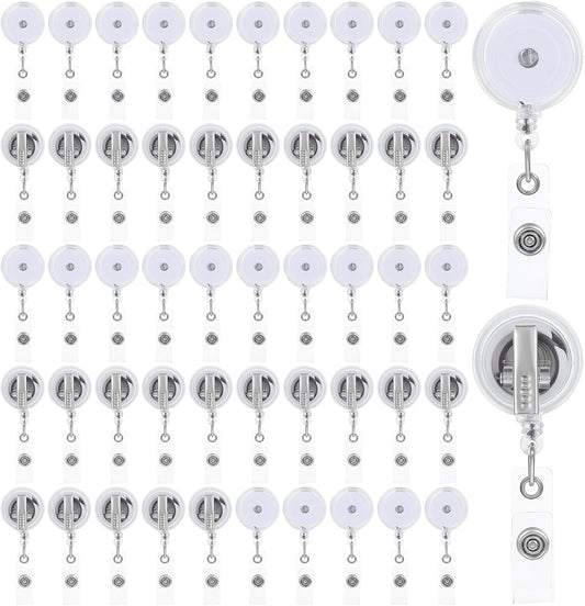 50 Pieces Retractable Badge Reel Bulk with Swivel Metal Alligator Clip, Translucent ID Card Holder Name Badge Reel Clips for Teachers Office Workers Hanging Name Tags, ID Card and Keychains