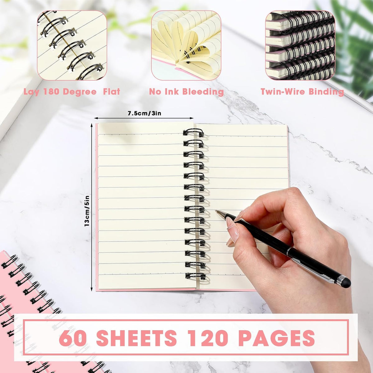Jutom 54 Pcs Small Spiral Notebooks Memo Pads 3x5 Bulk Small Pocket Notebooks Mini Notepads with Lined Pages Mini Journals for Office Back to School Work Writing Supplies, 120 Pages (Pink)