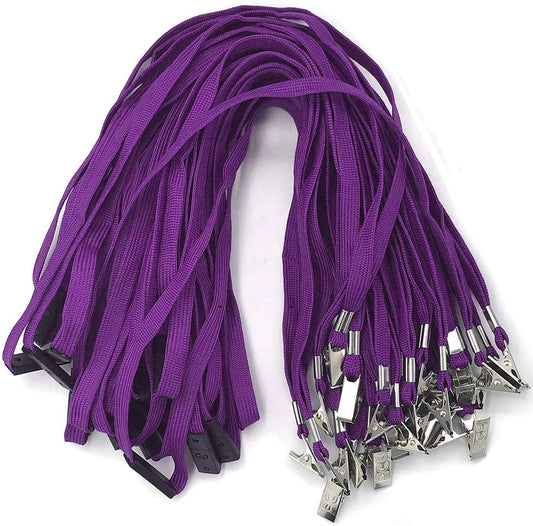 Bird Fiy Lanyards Breakaway Bulk Black Lanyards Neck Flat Safety Badge Lanyard Bulldog Clip (Purple, 50 PCS)