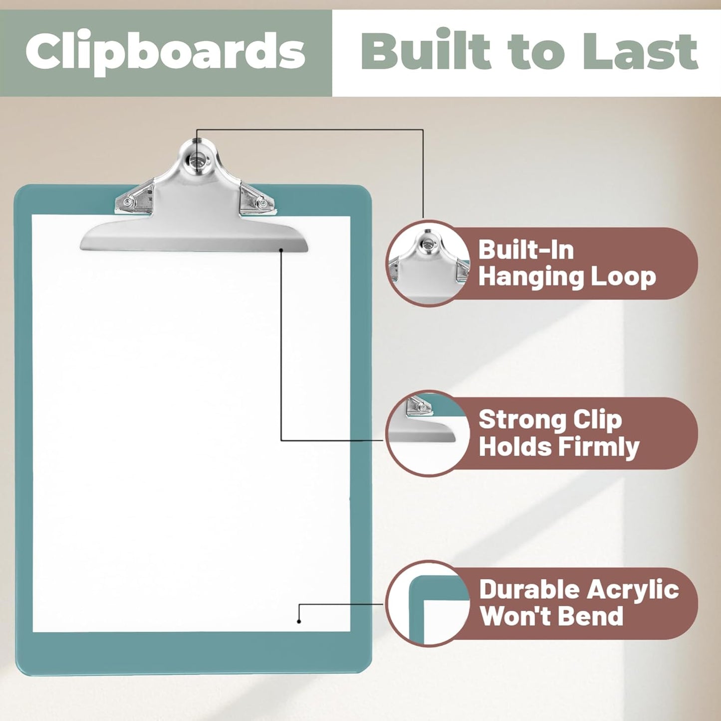 Plastic Clipboards with Butterfly Clip (Set of 6) 12.5 x 9 Inch Plastic Clip Boards Bulk - Clipboards Bulk Classroom Holds 100 Sheets, Acrylic Clipboard - 6 Pack, Boho Colors