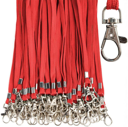 Red Lanyards 50 Pcs Bulk Lanyard for Id Badges Flat Lanyard with Badge Clip Swivel Hook (50, Red)