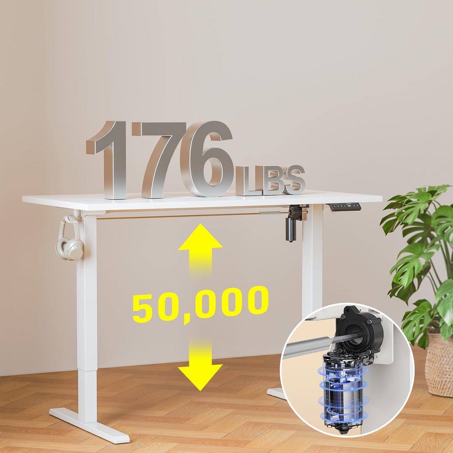 55x28 Inches Whole Piece Electric Standing Desk, Seamless One Piece Height Adjustable Sit to Stand up Desk for Home Office, Ergonomic Computer Workstation, White