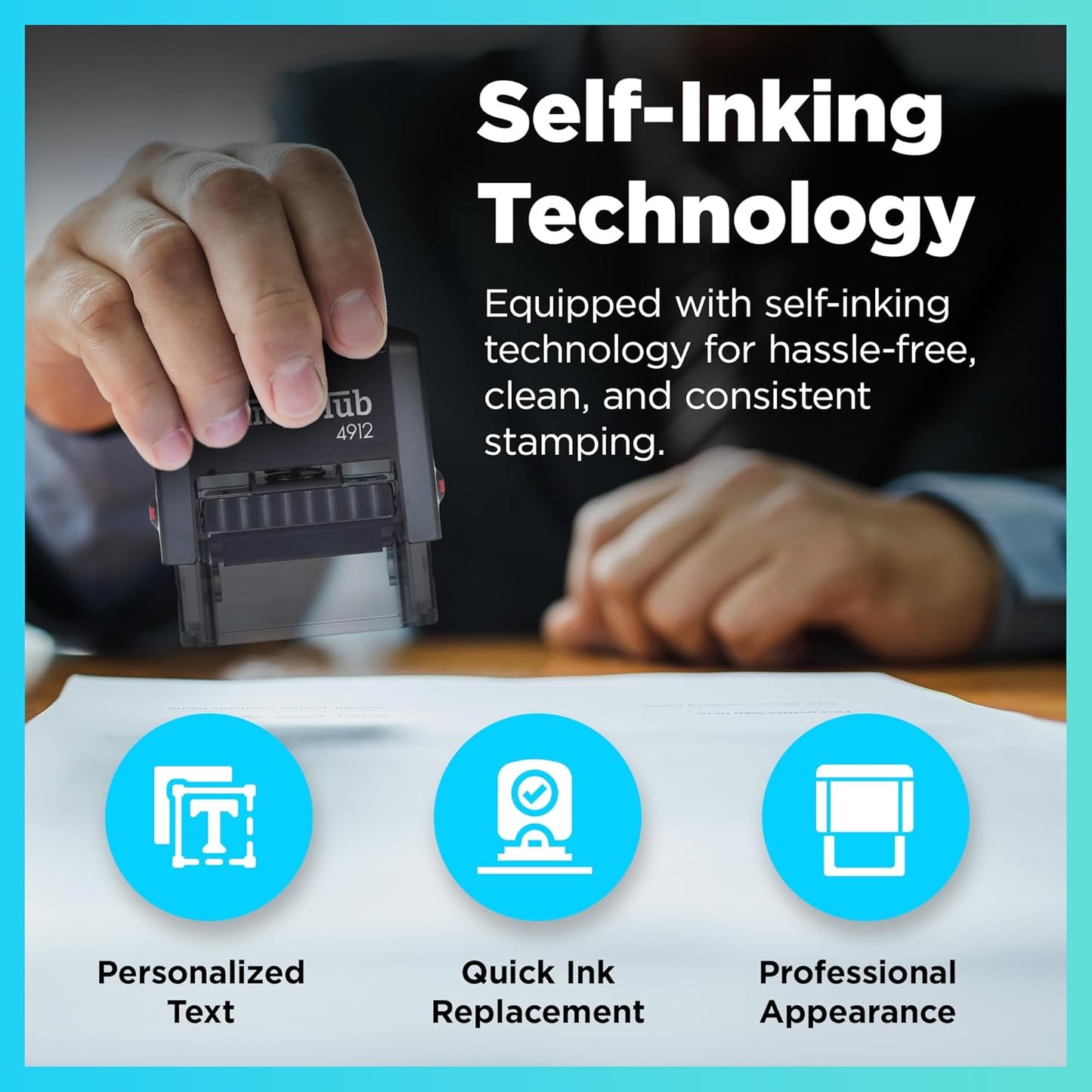 Self Inking Personalized Stamp - 1 Line Custom Stamp, Customizable Office Name Stamp, Ink Stamps for Business - Easy to Change Ink Cartridge, Multiple Ink Color Options - Medium