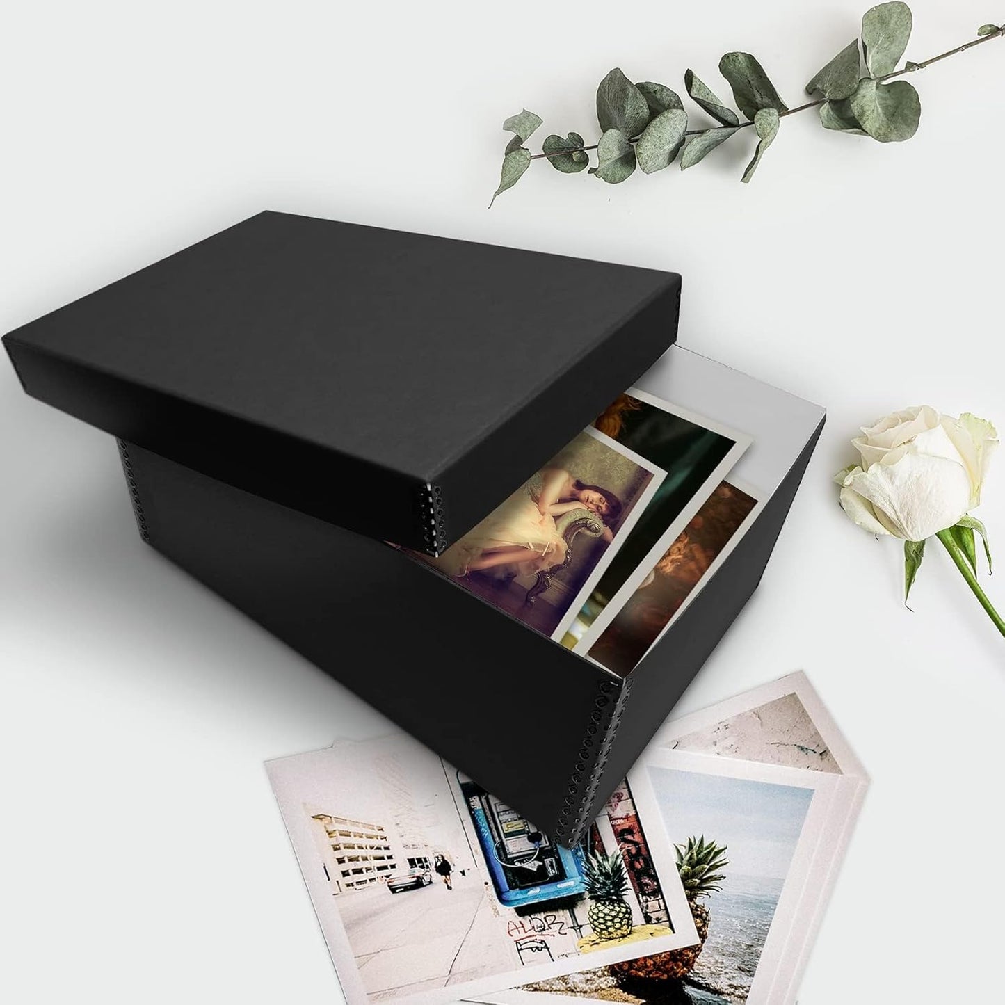 Lineco, Photo Card Box, Museum-Quality Archival Storage, Acid-Free with Removable Lid, Bulk Storage for Negatives, Prints, Films, Photos, Snapshot, 5x8x12 Inches, Black, 2 Pack