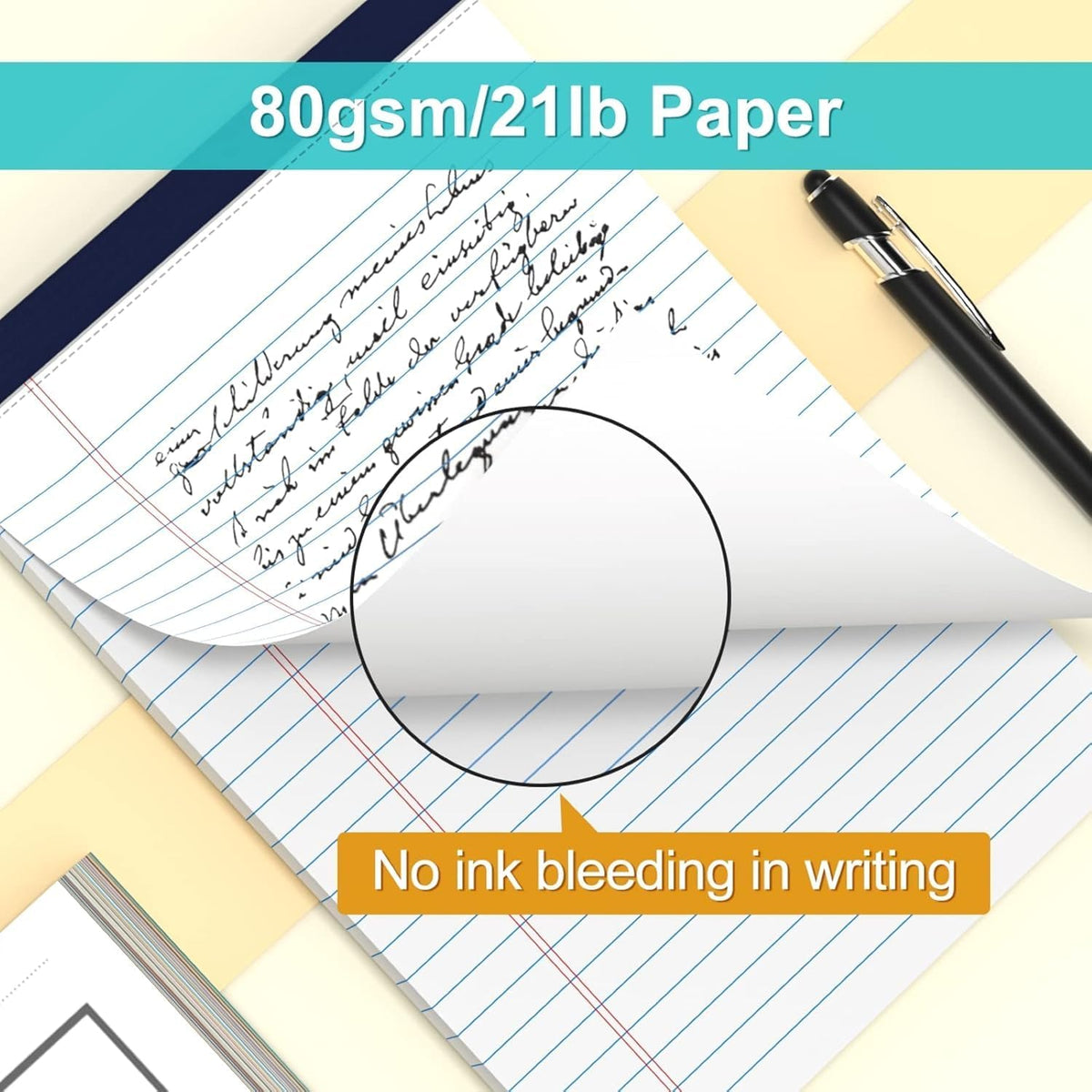 Legal Pads 5" x 8" College Ruled Small Legal Note Pads, 80gsm/21lb White Lined Paper, 30 Sheets per Notepad, 6 Pads per Pack, Perforated To Do List Writing Pads for Versatile Use