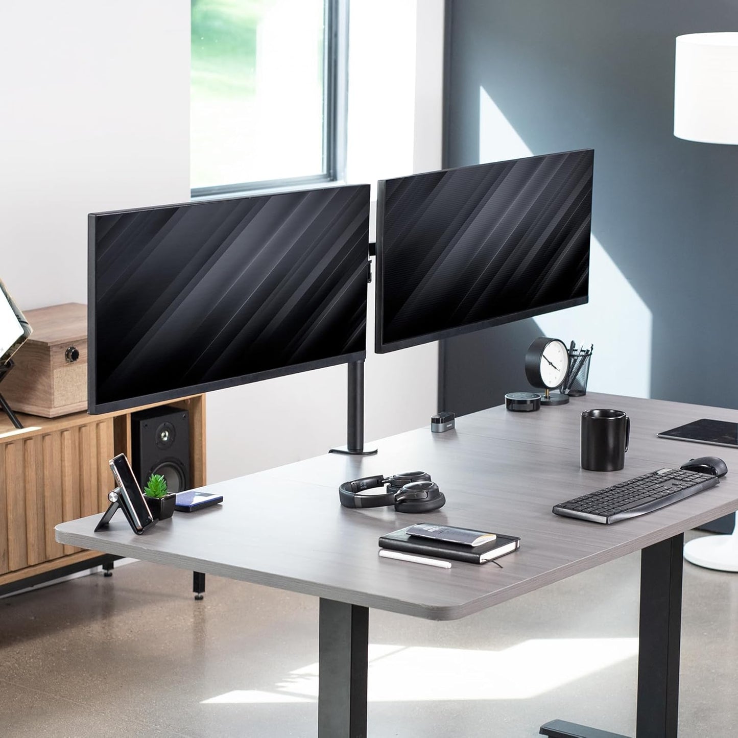 VIVO Dual Ultrawide Monitor Desk Mount, Heavy Duty Fully Adjustable Steel Stand, Holds 2 Computer Screens up to 38 inches and Max 10kg Each, Black, STAND-V038