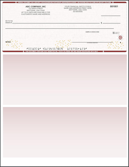 Burgundy High Security Checks on Top Compatible w/QB accounting software - Custom Computer Checks on Top (250)