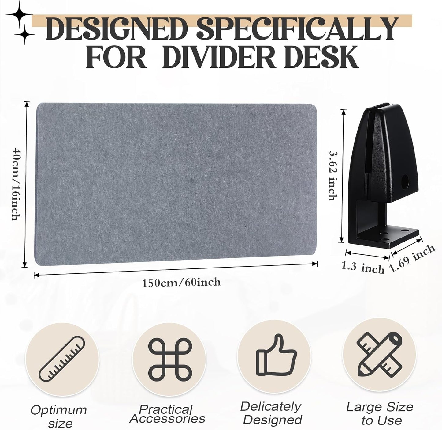 Wesiti 2 Pcs Acoustic Desk Divider Noise Reducing Desk Privacy Panel for Student Table Standing Sound Proof Divider Desktop Claw Office Furniture Partition for Classroom (Gray,59.06 x 15.75 Inches)