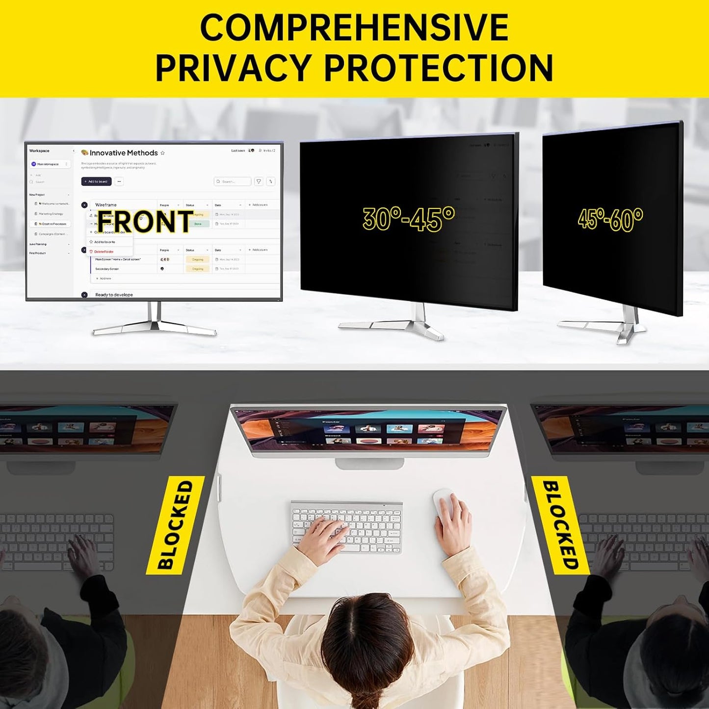 〔2-Pack〕 27 Inch Computer Privacy Screen Filter for 16:9 Monitor, Anti-Blue Light, Anti-UV Blue Light Blocking Removable Privacy Protector Shield, Hanging Type