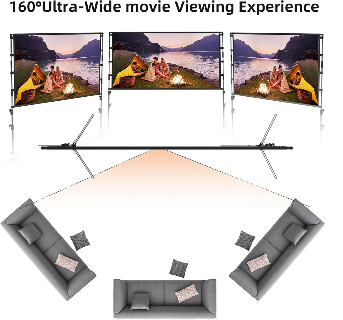 Projector Screen and Stand,GAINVANE 120 inch Portable Projector Screen Indoor Outdoor Projection Screen 16:9 4K HD Wrinkle-Free Light-Weight Movie Screen with Carry Bag for Backyard Movie Night