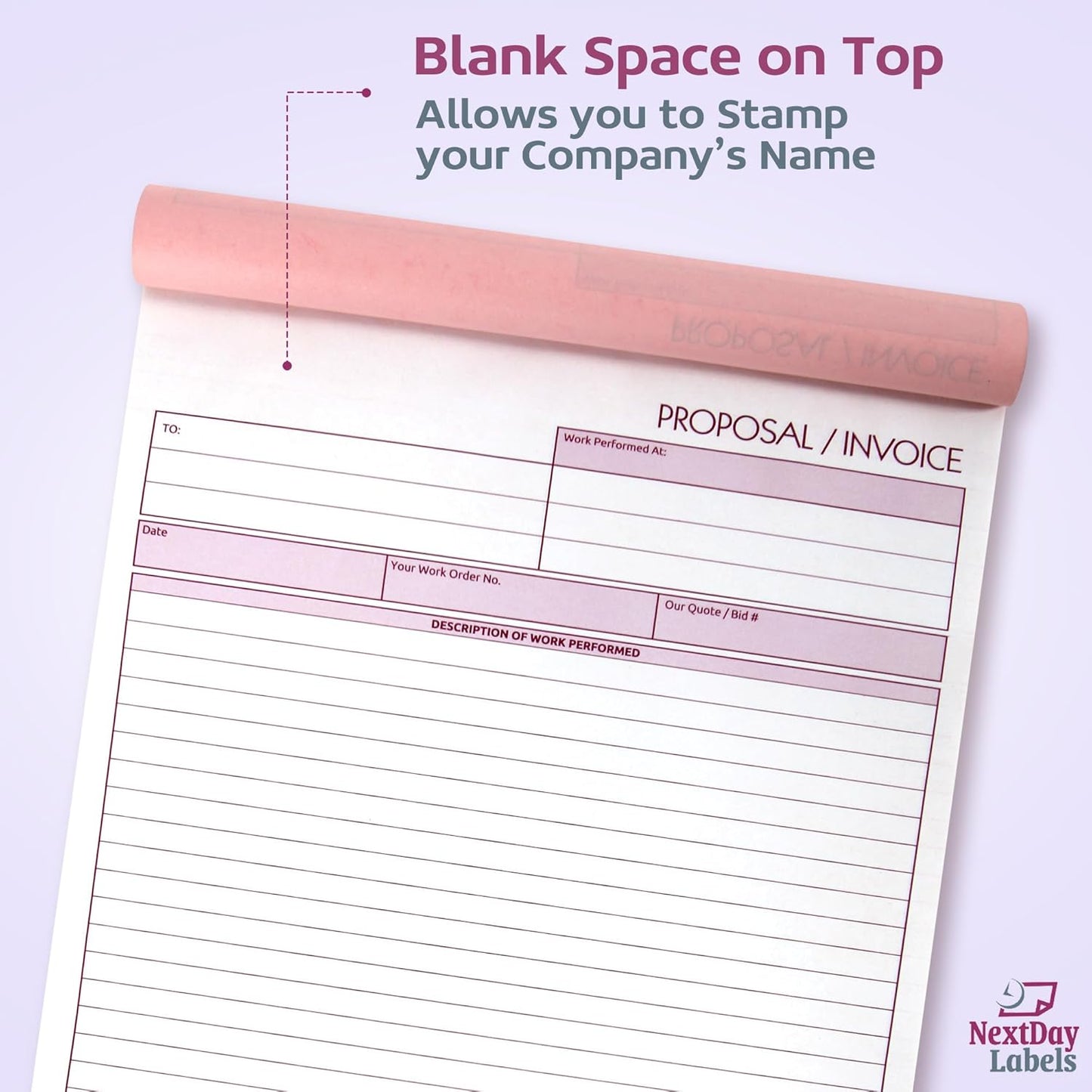 NextDayLabels - Contractor Invoice Book 8.5 x 11 3 Part Carbonless Triplicate Invoices Forms with White, Canary, and Pink Copies - Practical Proposal for Receipts, Work, Sales and Orders, 50 Sets