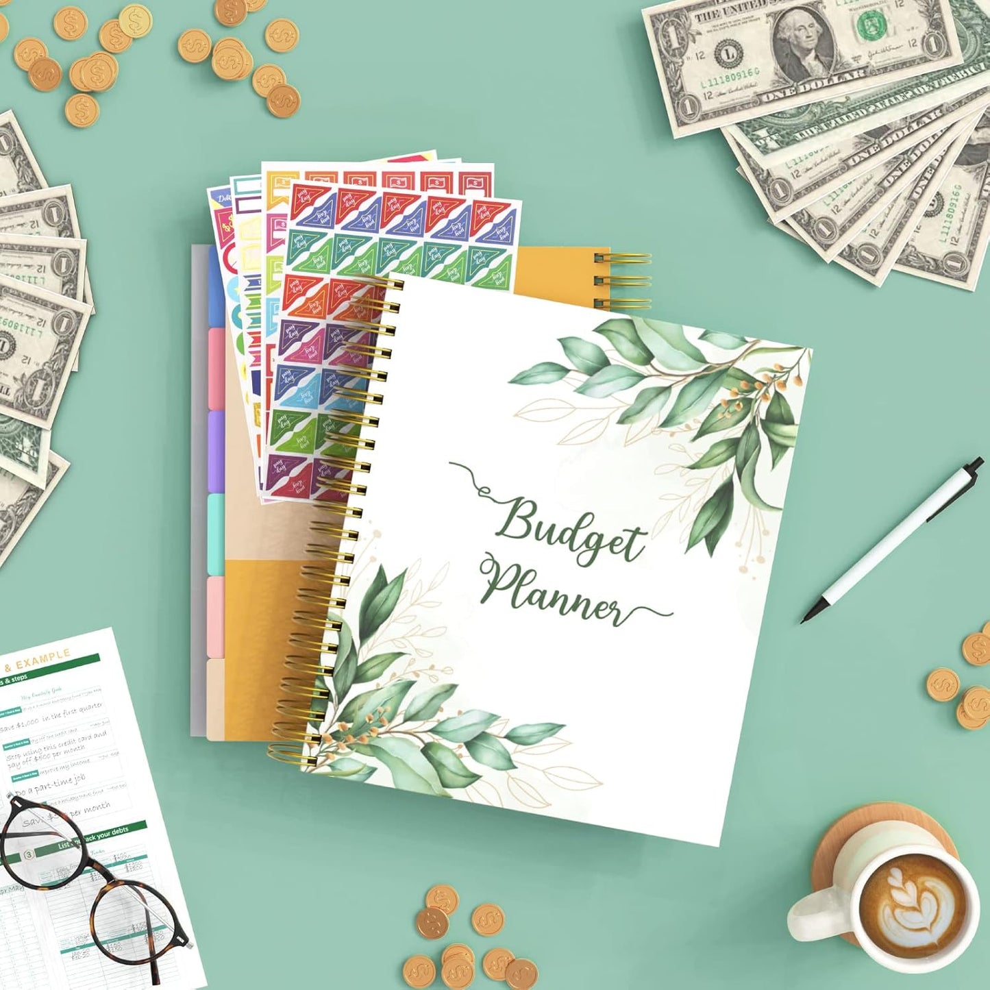 SOLIGT 8.5 x 11 inches Large Budget Planner and Monthly Bill Organizer – Premium Hardcover Budget Book with 12 Pockets for Savings, Debt, Expense Tracking – Budget Tracker with Stickers