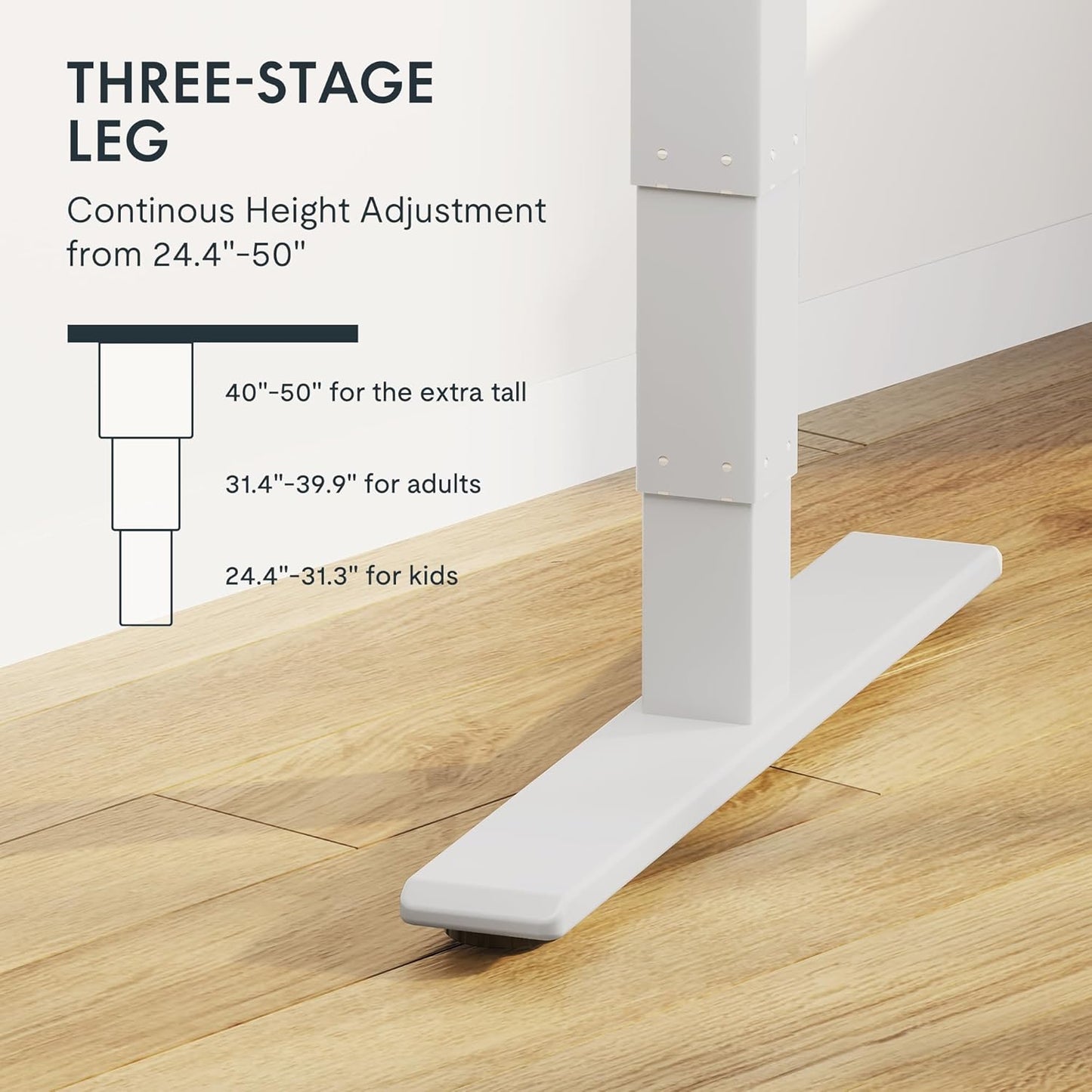 FLEXISPOT E6 MAX Rubber Wood Dual Motor 3 Stages Standing Desk 63x24 Inch Whole-Piece Board Electric Height Adjustable Stand Up Desk 150KG Load Capacity(White Frame + Rubber Wood Desktop)