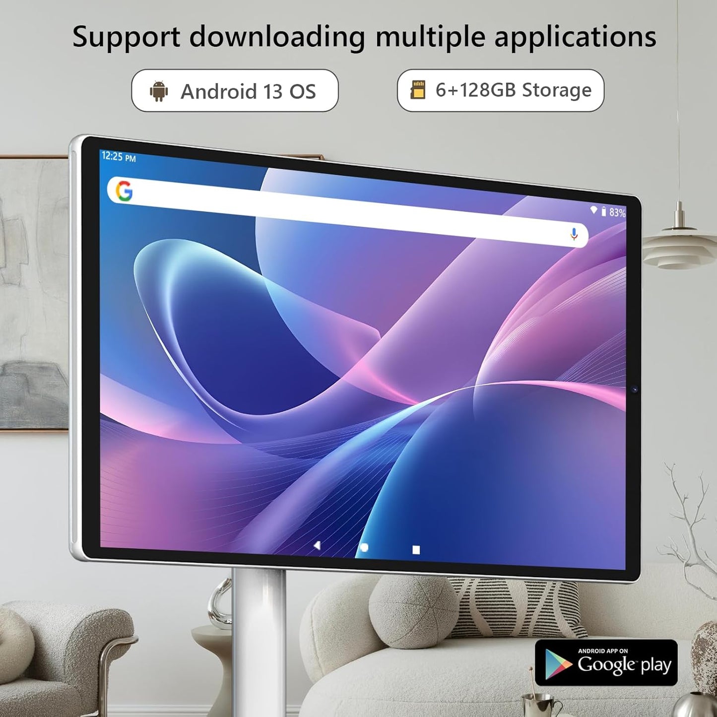 OFD 21.5 Inch Portable TV on Wheels 1080P,100%sRGB,6GB RAM+128GB Storage,RollingTV,Touch Screen Large Tablet with Base,8MP Webcam,Android 13 OS| Wireless Projection| 6000 mAh Battery(Play 4-6H),White