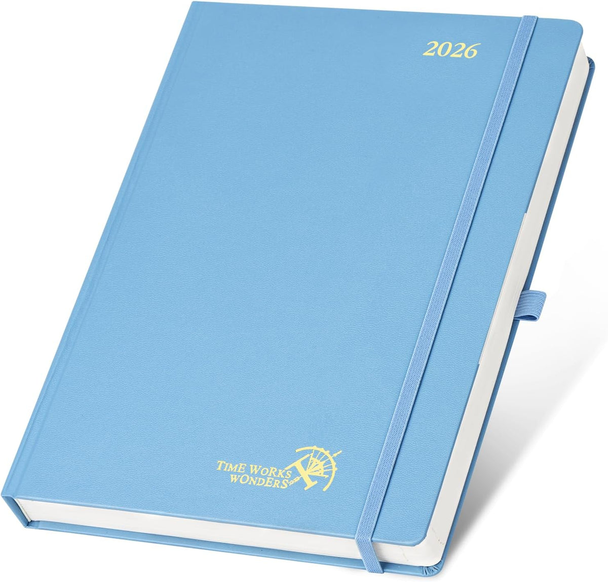 POPRUN 2026 Daily Planner One Page Per Day Even Weekends A4 Large Size (8.5" x 12") - 12 Months Calendar Hourly Appointment Book with Inner Pocket, Pen Holder, Hardcover - Haze Blue