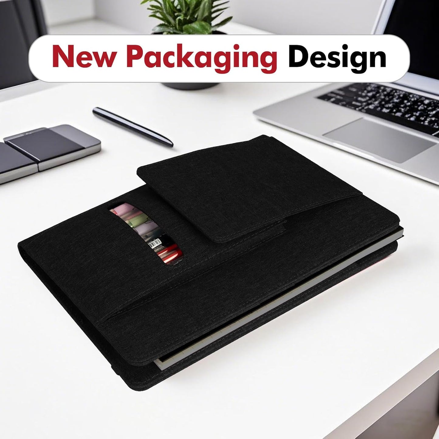 Journal Cover for Rocketbook Flip | Executive Size 6"x8.8" Fits A5, 6"x9" Steno Pad/Notebook & Top Spiral Notepad | Waterproof Protective Case with Pen Loop Holder & File Storage (Black)